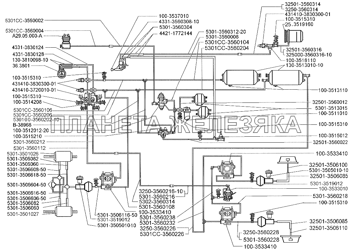 Схема тормозного привода автобусов и автомобилей с АБС ЗИЛ-5301 (2006)